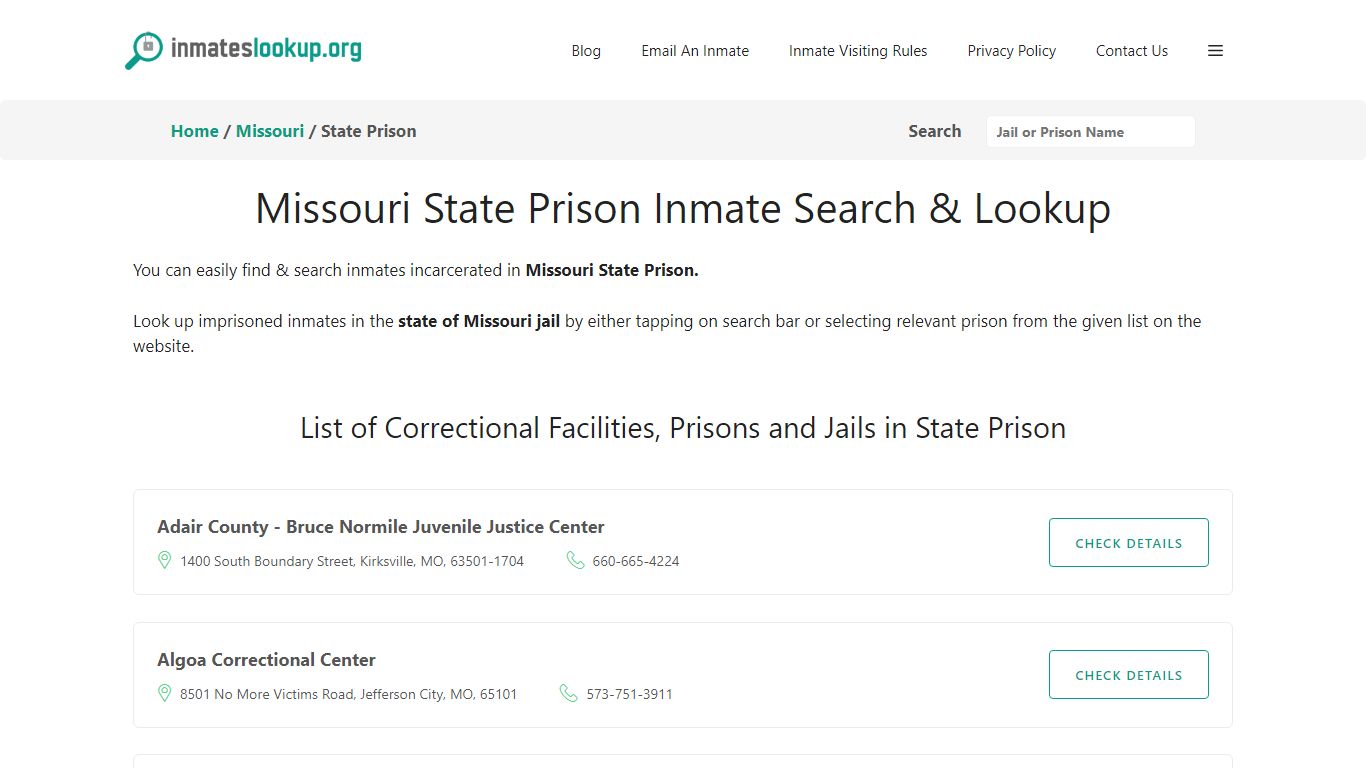 Missouri State Prison Inmate Search & Lookup